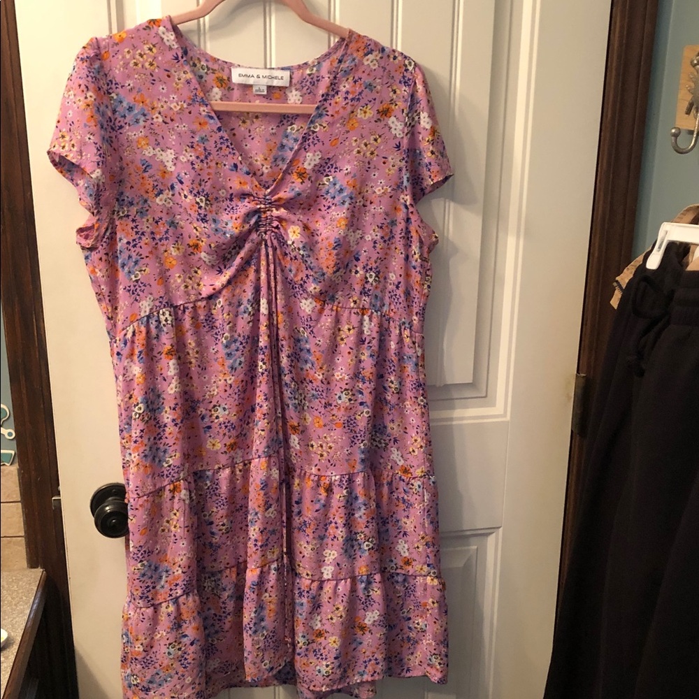 Emma & Michele Lavender Pink Floral Twist-Front Kids Dress